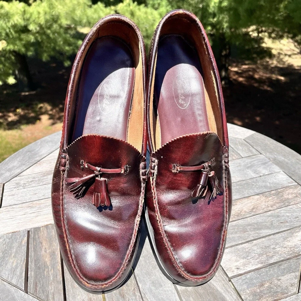 Vintage Bass Tassel Loafers Mens 13D Burgundy Leather Weejuns Dress Shoes 49987